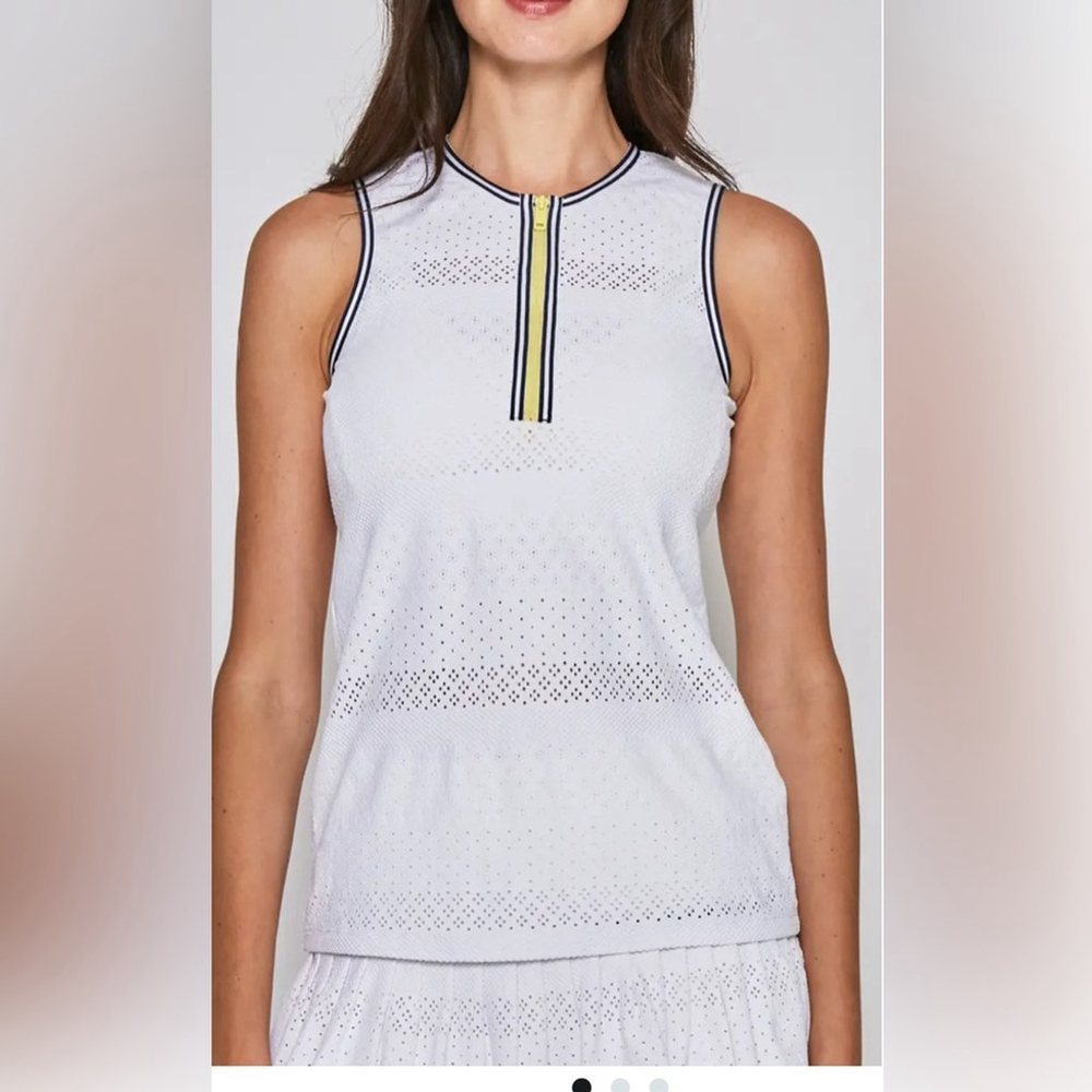 L'ETOILE ZIP FRONT TOP SPORT White Sleeveless Yellow Accent